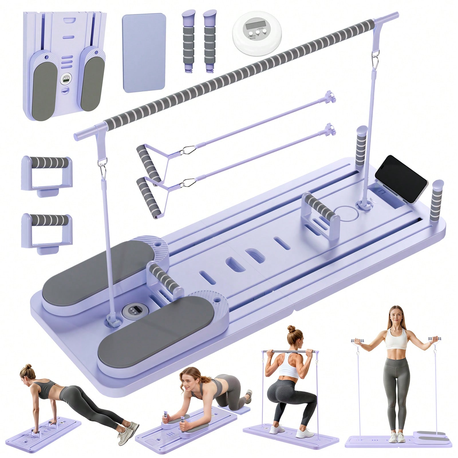 Fitness Equipment - เครื่องพิลาทิส รีฟอร์มเมอร์พร้อมบาร์, บอร์ดพิลาทิสพร้อมที่วางโทรศัพท์, เครื่องพิลาทิส รีฟอร์มเมอร์อเนกประสงค์แบบพับได้, เครื่องฝึกกล้ามเนื้อแกนกลางและหน้าท้อง,