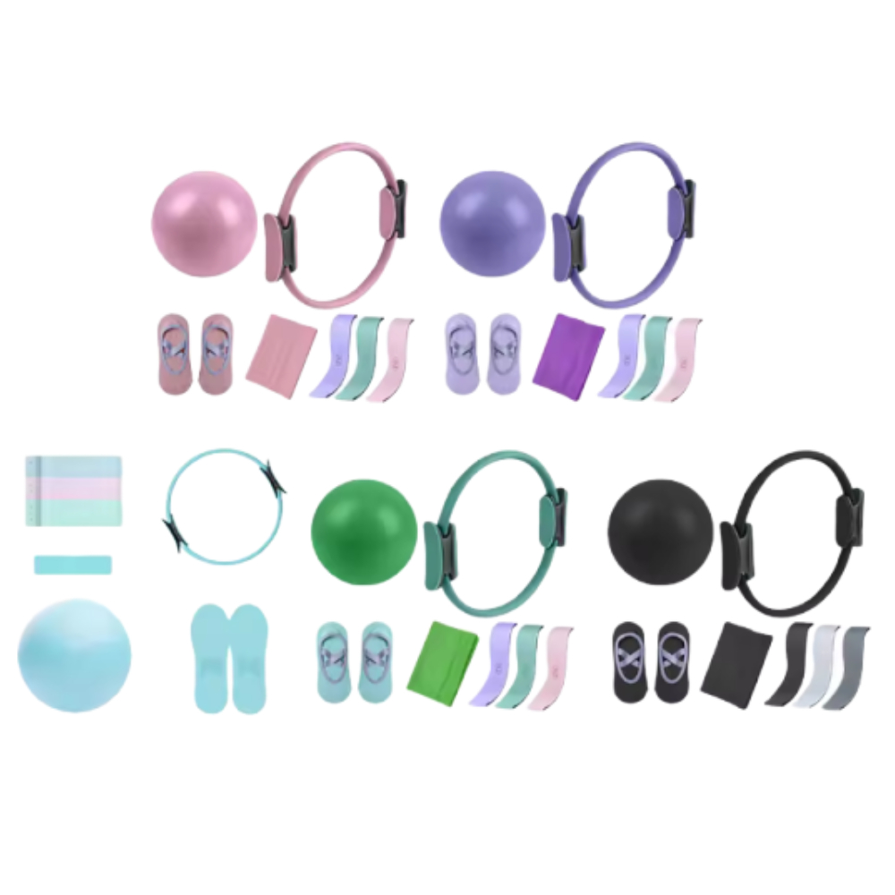 Pilates Bar Kit With Resistance Bands - ชุดอุปกรณ์พิลาทิส 5 ชิ้น พร้อมวงแหวนพิลาทิสสำหรับบริหารกล้ามเนื้อและยางยืดออกกำลังกาย ชุดวงแหวนพิลาทิสสำหรับผู้หญิงเริ่มต้นฝึกบริหารกล้ามเนื้อ