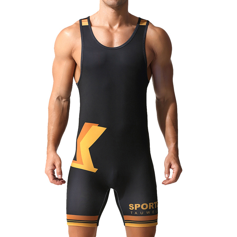 Cycling - ชุดบอดี้สูทออกกำลังกายสำหรับผู้ชาย TAUWELL แบบพิมพ์ลาย Sublimation ชุดรัดรูปสำหรับยกน้ำหนัก มวยปล้ำ