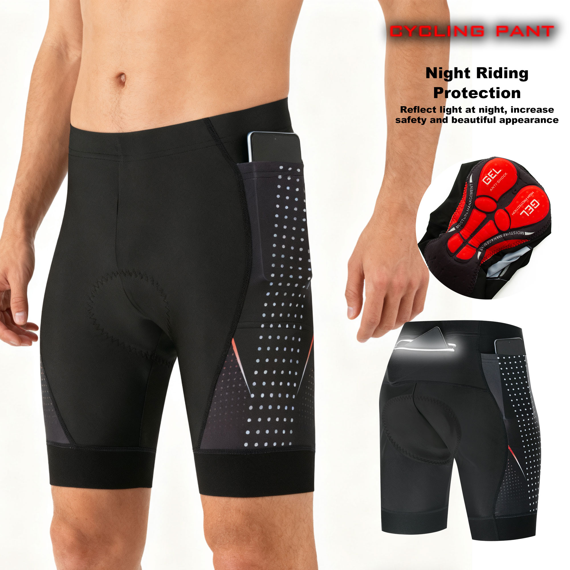 Padded Cycling Shorts 5D Gel - กางเกงปั่นจักรยานแบบพรีเมียมพร้อมแผ่นเจล 5D กางเกงปั่นจักรยานสำหรับผู้ชายพร้อมกระเป๋าซิป ระบายอากาศได้ดี อุปกรณ์ปั่นจักรยานกลางแจ้ง