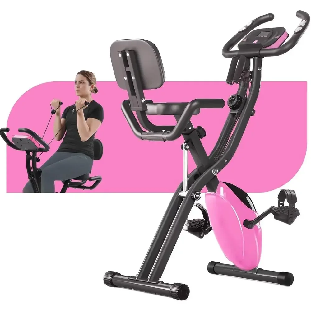 Exercise Bike Magnetic Resistance - จักรยานออกกำลังกายแบบเอนนอนและตั้งตรง 4-in-1 พร้อมระบบปรับแรงต้านแม่เหล็ก 16 ระดับสำหรับการออกกำลังกายที่บ้าน