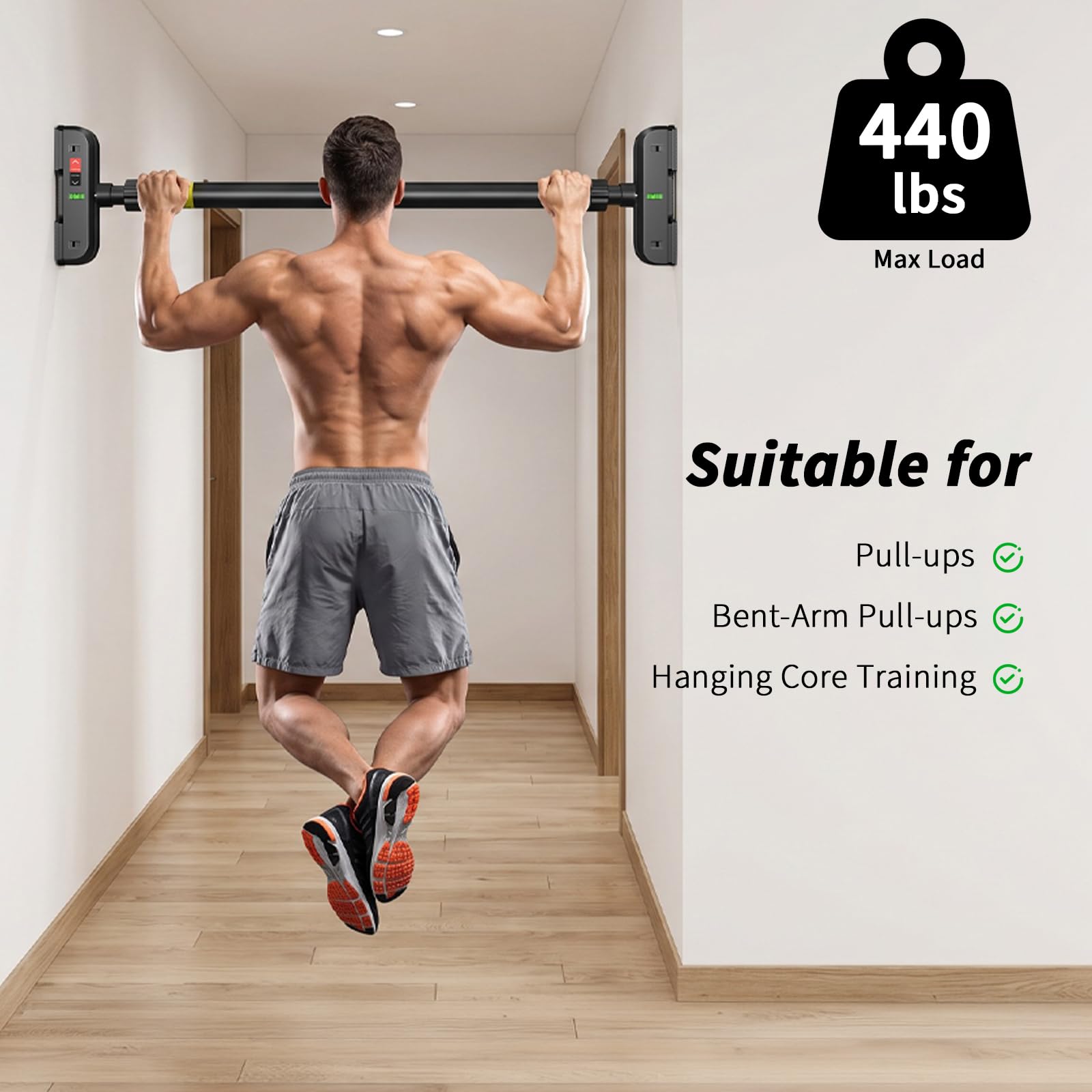 Door Pull Up Bar No Screw - บาร์โหนสำหรับประตู, บาร์โหนติดวงกบประตู ไม่ต้องใช้สกรู, รับน้ำหนักได้ 440 ปอนด์