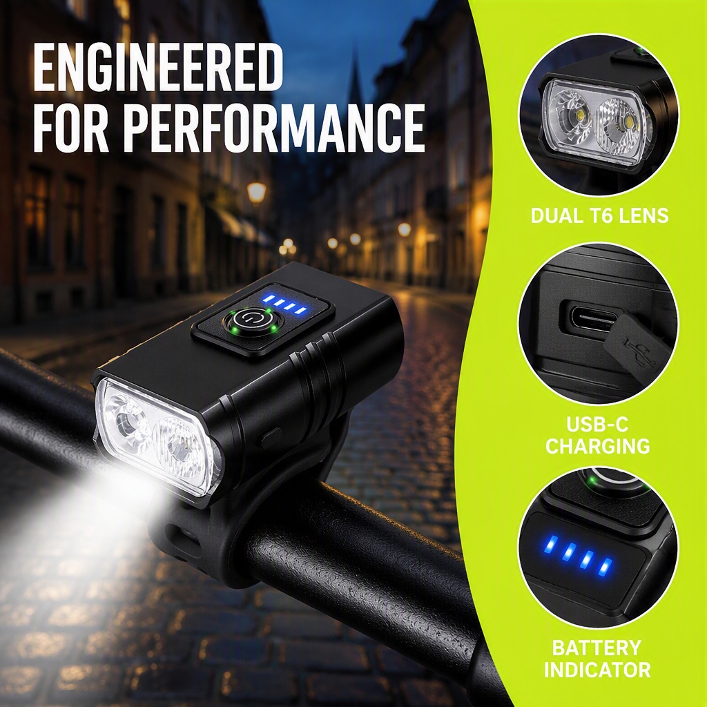Rechargeable Bicycle Headlight 1000 Lumen - ไฟจักรยานแบบชาร์จ USB ไฟหน้า LED สำหรับจักรยาน 1000