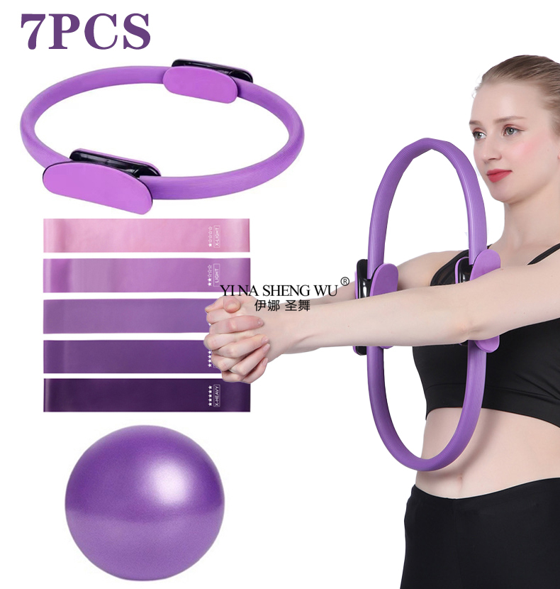 Pilates Bar Kit With Resistance Bands - 7 ชิ้นอุปกรณ์พิลาทิสสําหรับการออกกําลังกายที่บ้านแหวนพิลาทิสและชุดบอลวงต้านทานและที่สมบูรณ์แบบมากขึ้นสําหรับอุปกรณ์พิลาทิสที่บ้าน