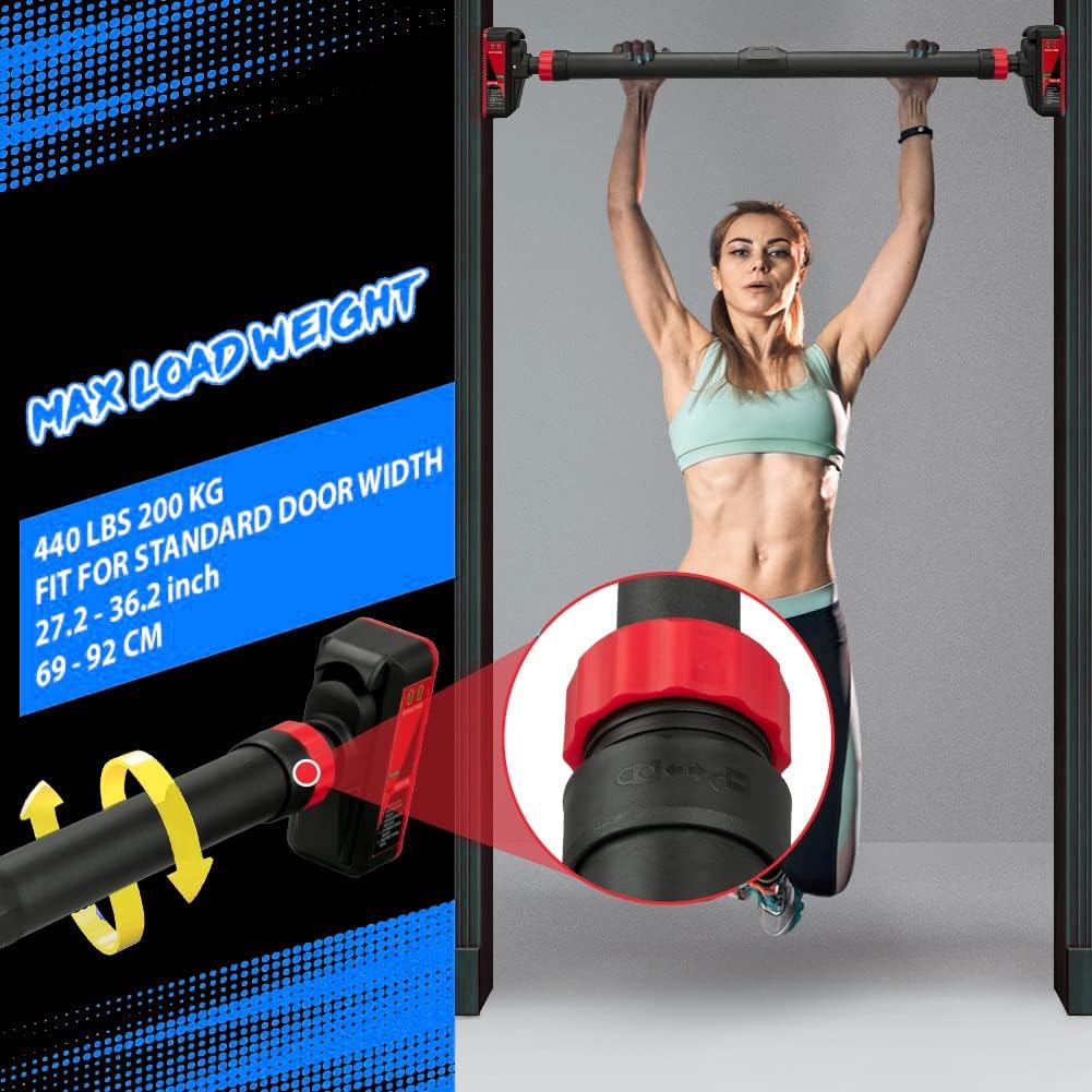 Door Pull Up Bar No Screw - บาร์ดึงข้อปรับระดับได้สำหรับติดตั้งที่กรอบประตู - รับน้ำหนักได้ 440 ปอนด์, ติดตั้งโดยไม่ต้องใช้สกรู
