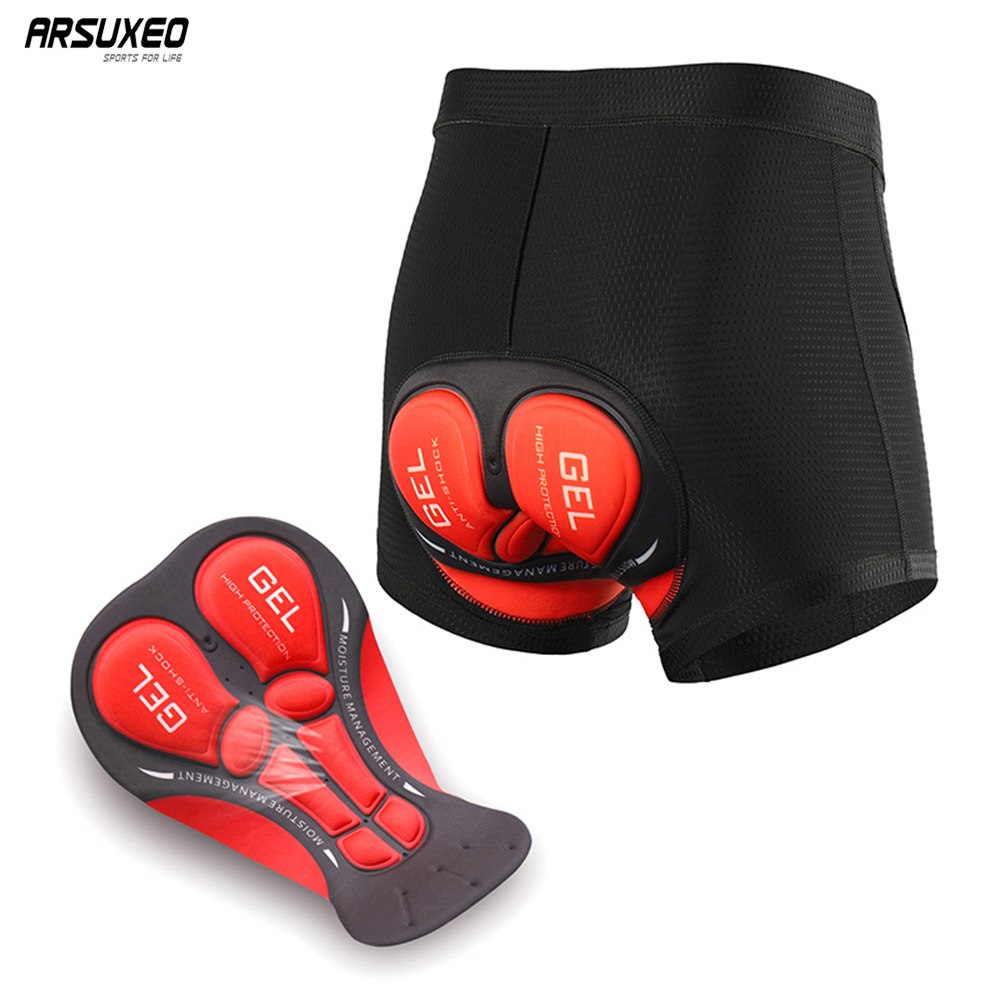 Padded Cycling Shorts 5D Gel - ARSUXEO กางเกงขาสั้นผู้ชายขี่จักรยานจักรยานชุดชั้นในการบีบอัด 5D เจล Pad Mountain